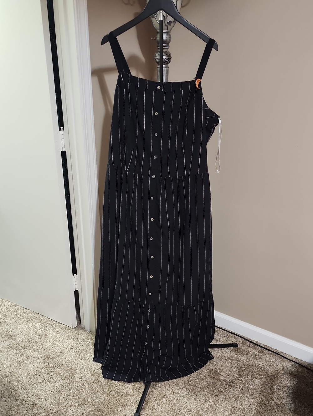 Finity Black Pinstripe Button-Front Maxi Dress